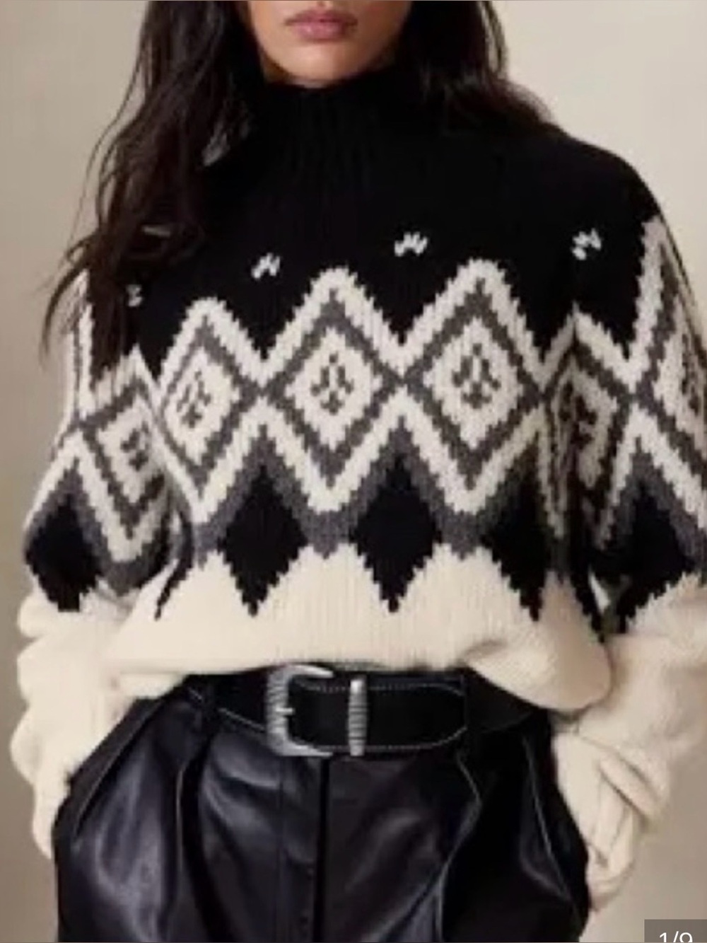 Banana Republic Women’s Skye Fair Isle Wool Sweater Black Ivory Gray Size XS
